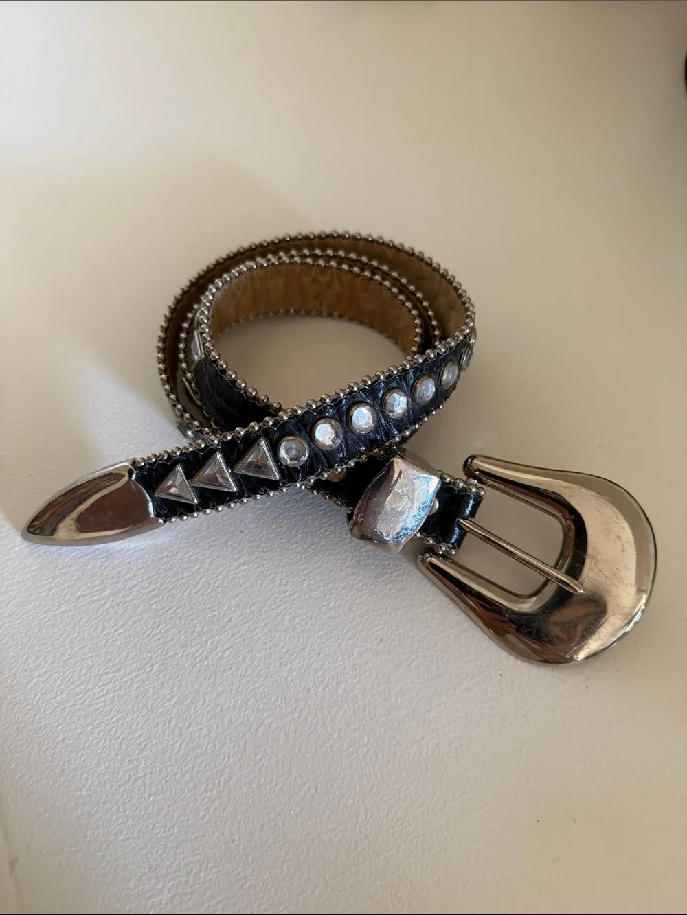 Black Leather Stud and Rhinestone Belt